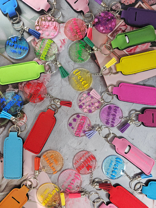 Acrylic Keychain verse with personalized lips balm holder with name